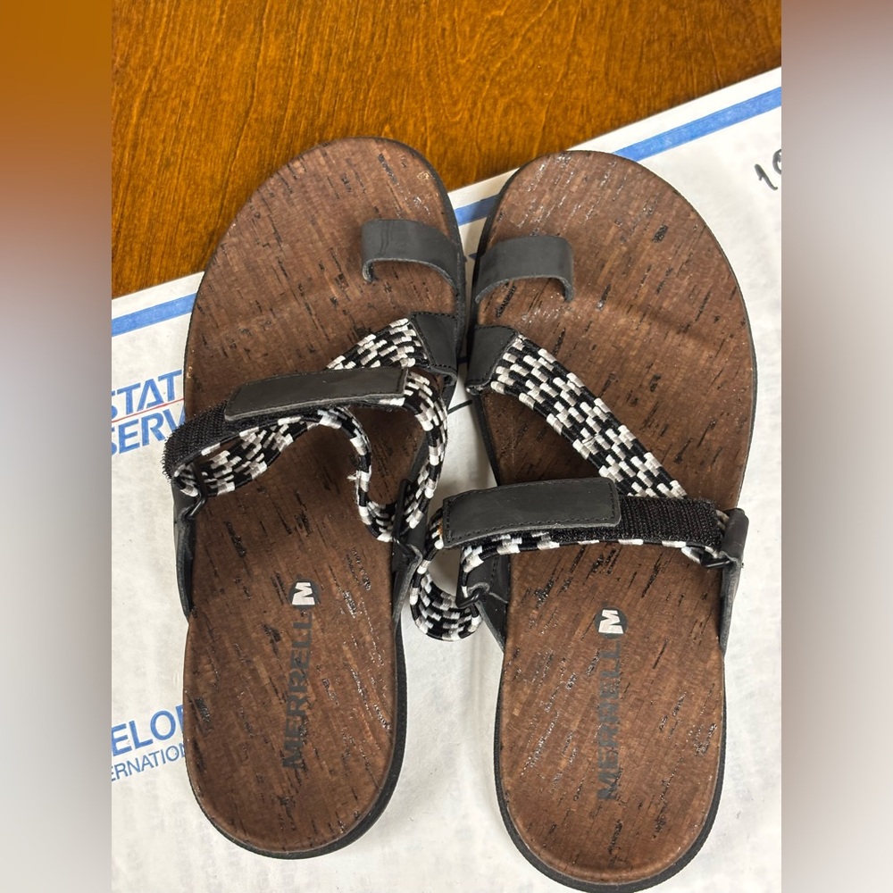 Merrell Sandals Woven Around Town Sunvue Toe Loop Thong Flip Flop Black Women 5